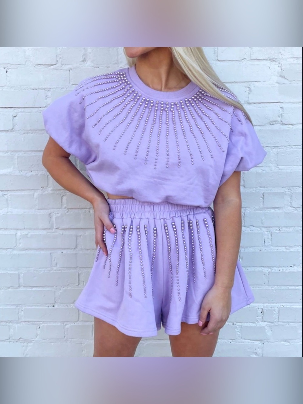 Queen of Sparkles QOS Lavender Purple Pearl Burst Set Shorts and Top Small